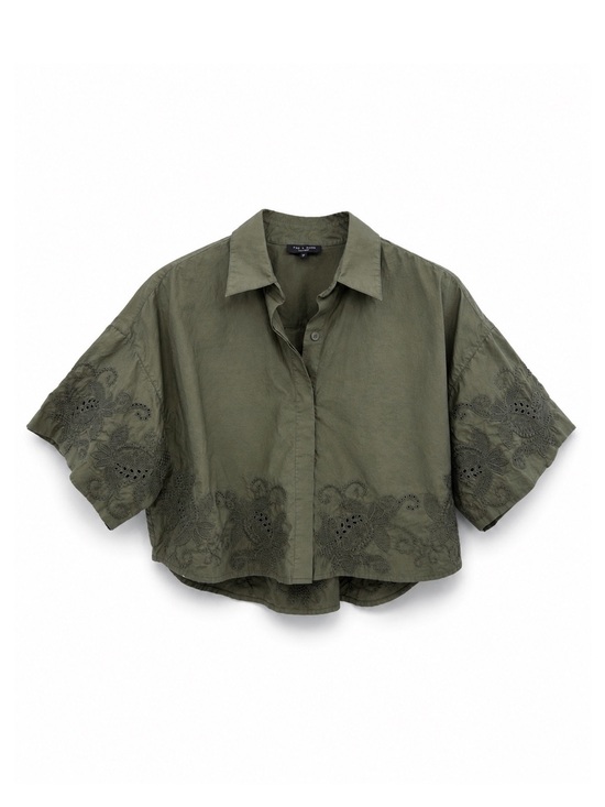 rag & bone Tops - RAG & BONE Marin Embroidered Eyelet Crop Blouse Olive Green S